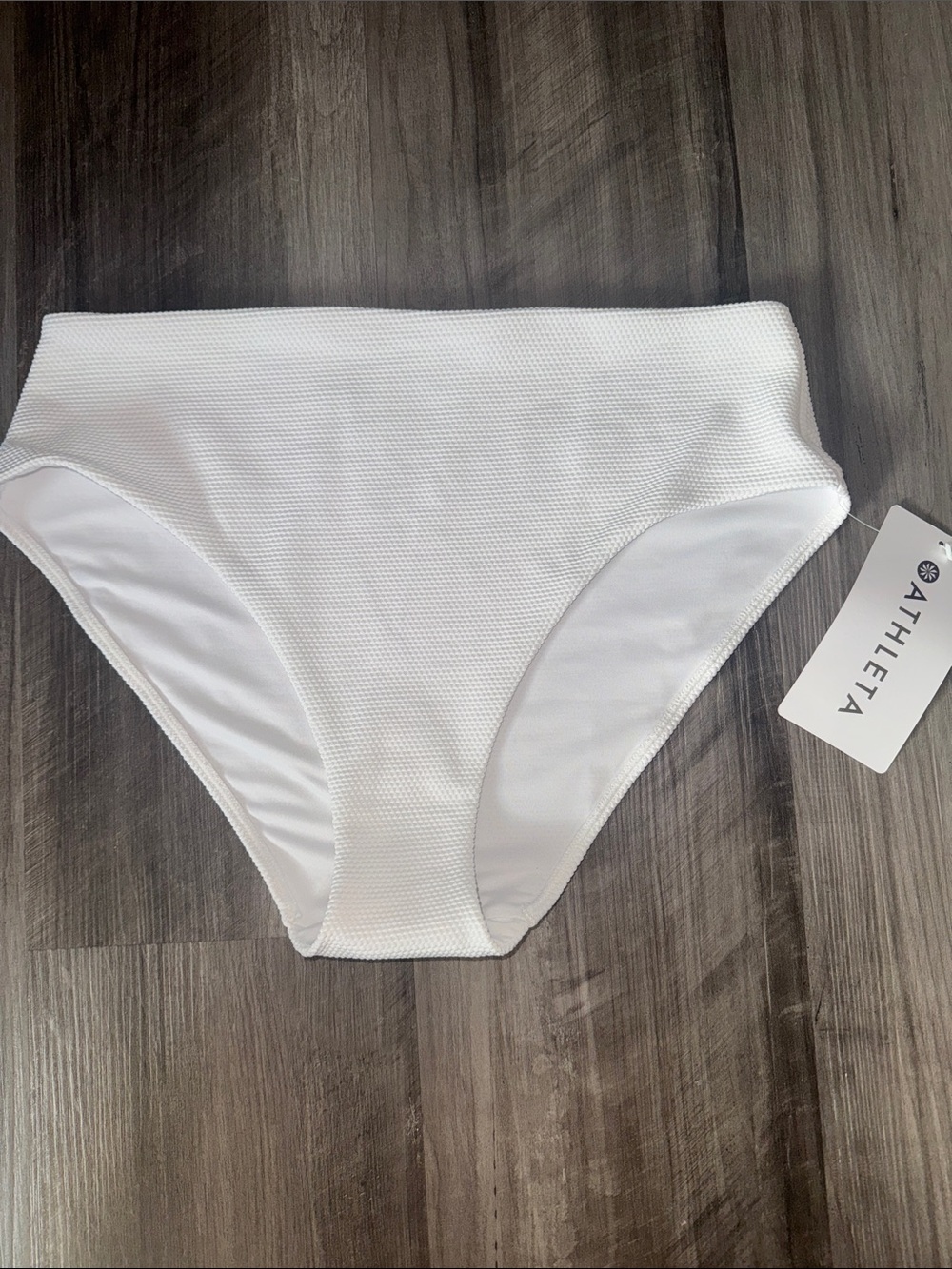 NEW Athleta $55 medium white high rise pique swim bikini bottom women’s pool